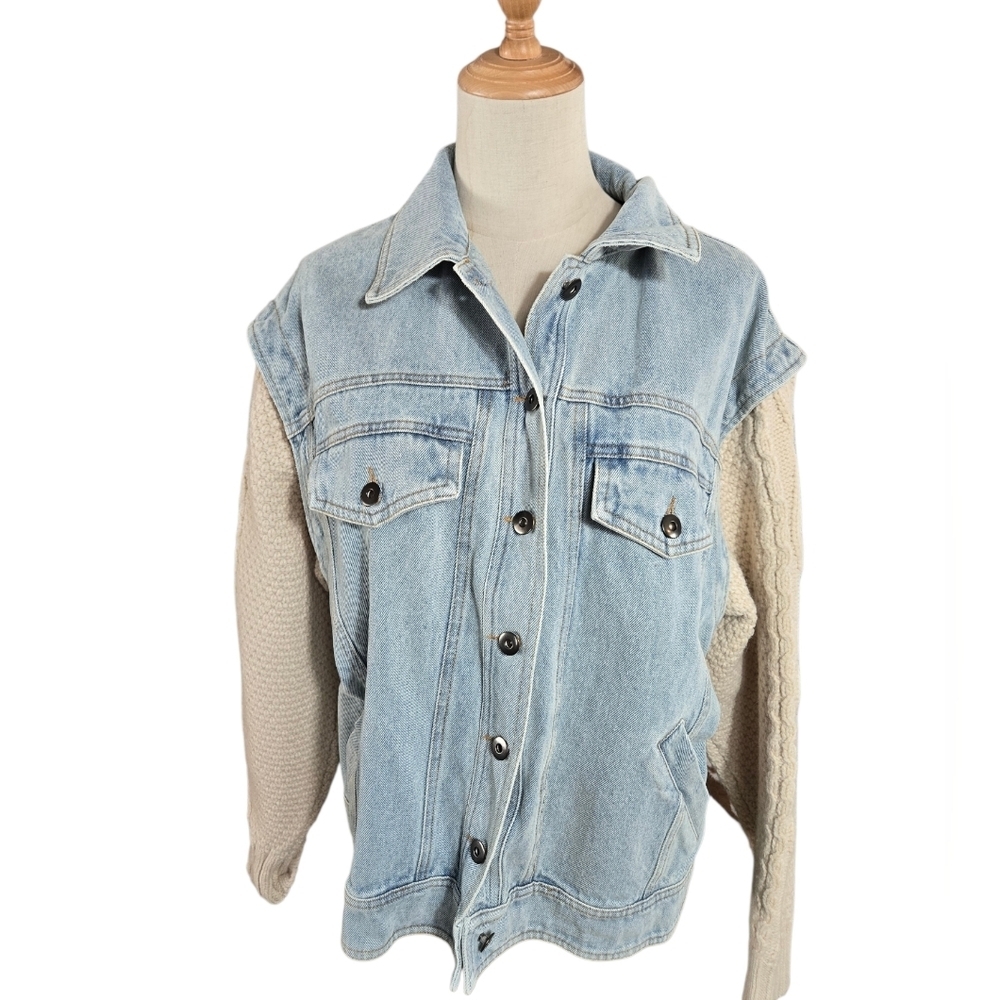 Aqua Denim and Heavy Knit Women's Vest Jacket NWT